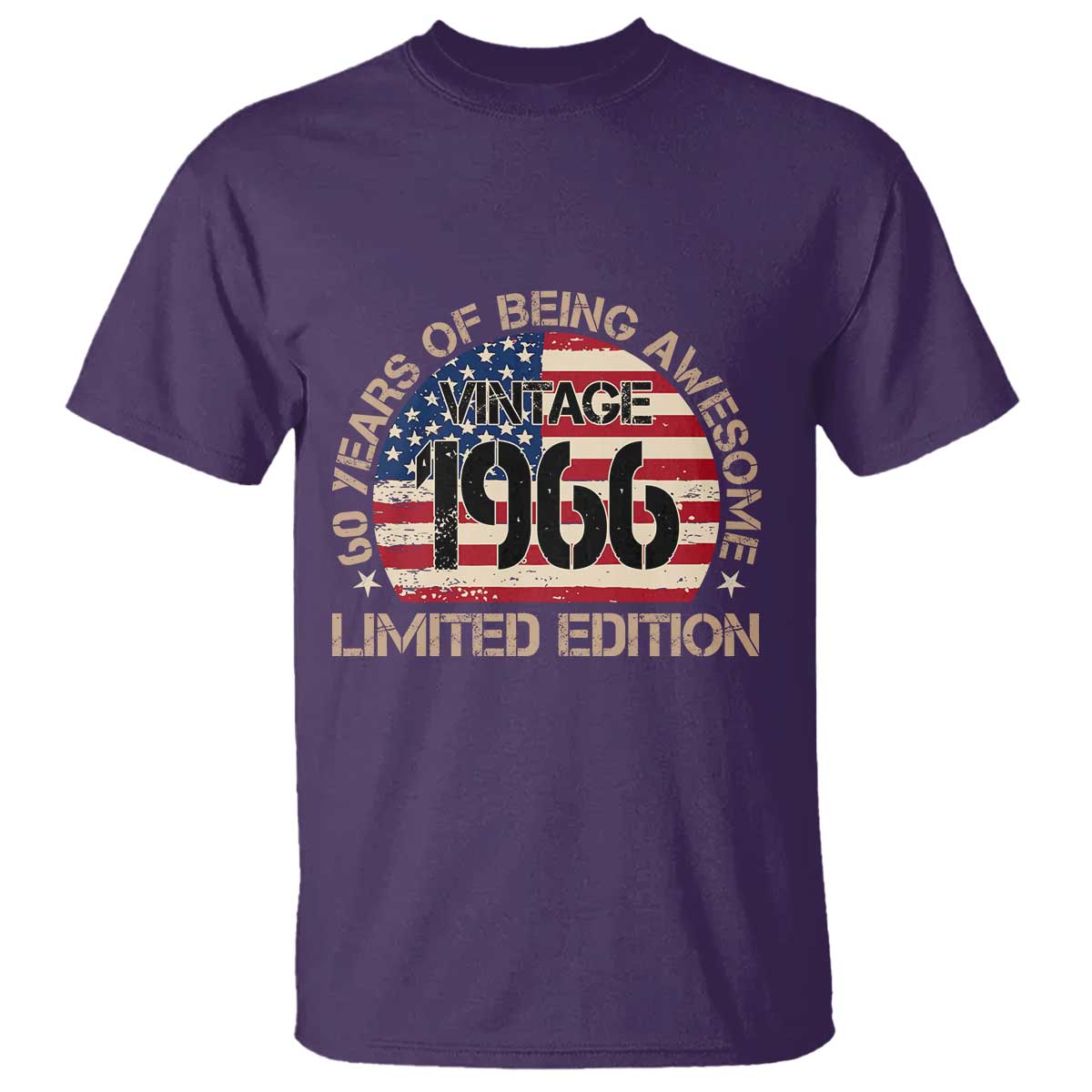 60th Birthday T Shirt - Vintage 1966 - 60 Year Old Birthday USA Flag TS10 Purple Print Your Wear