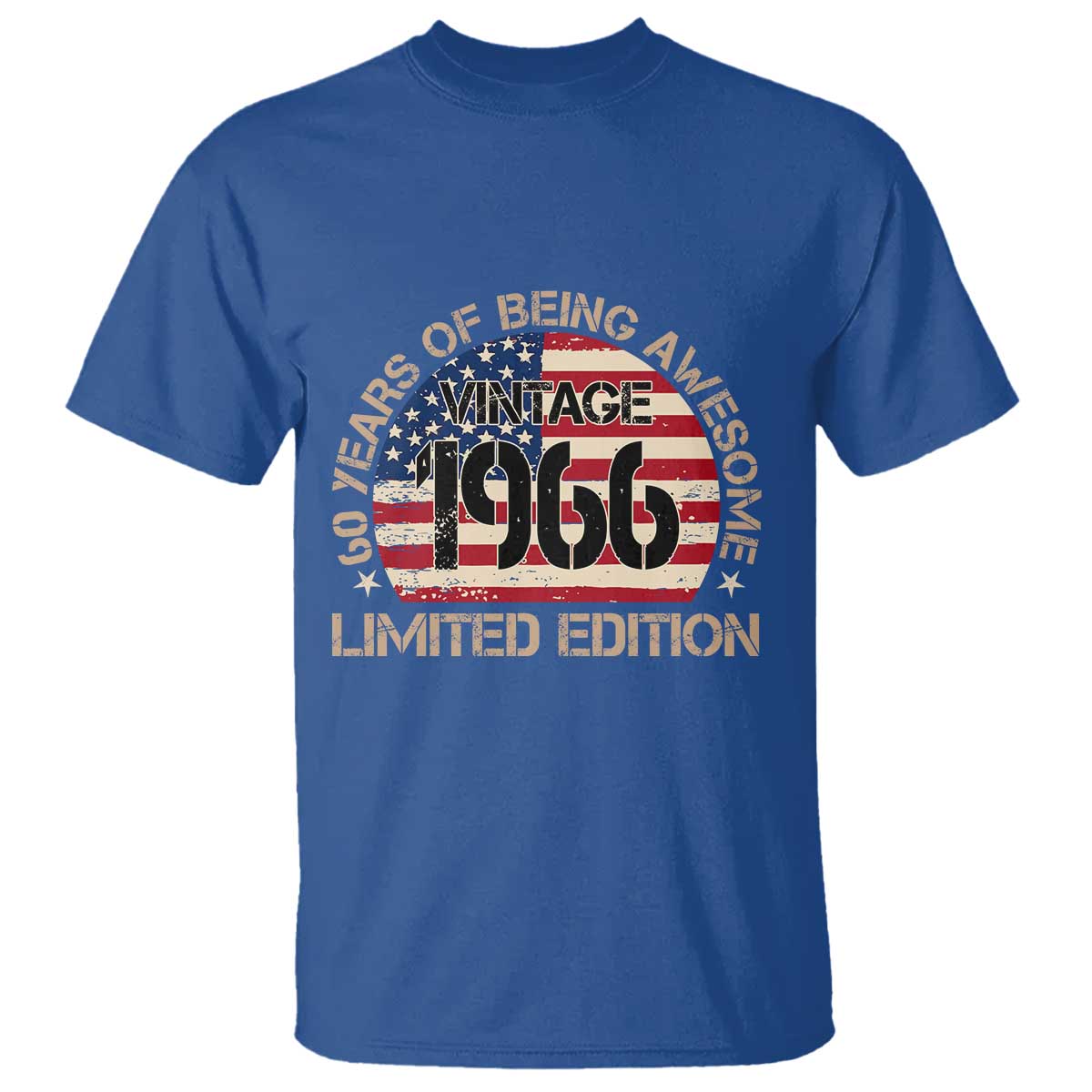 60th Birthday T Shirt - Vintage 1966 - 60 Year Old Birthday USA Flag TS10 Royal Blue Print Your Wear