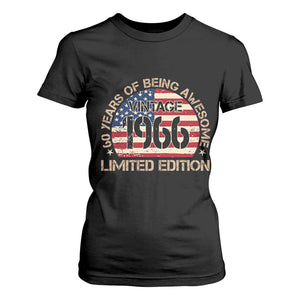 60th Birthday T Shirt For Women Vintage 1966 60 Year Old Birthday USA Flag TS10 Black Print Your Wear