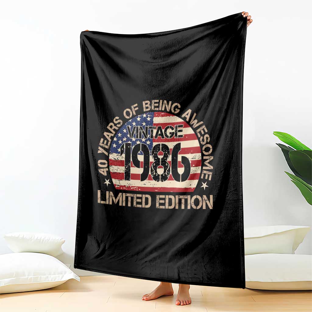 40th Birthday Throw Blanket Vintage 1986 40 Year Old Birthday USA Flag TS10 Print Your Wear