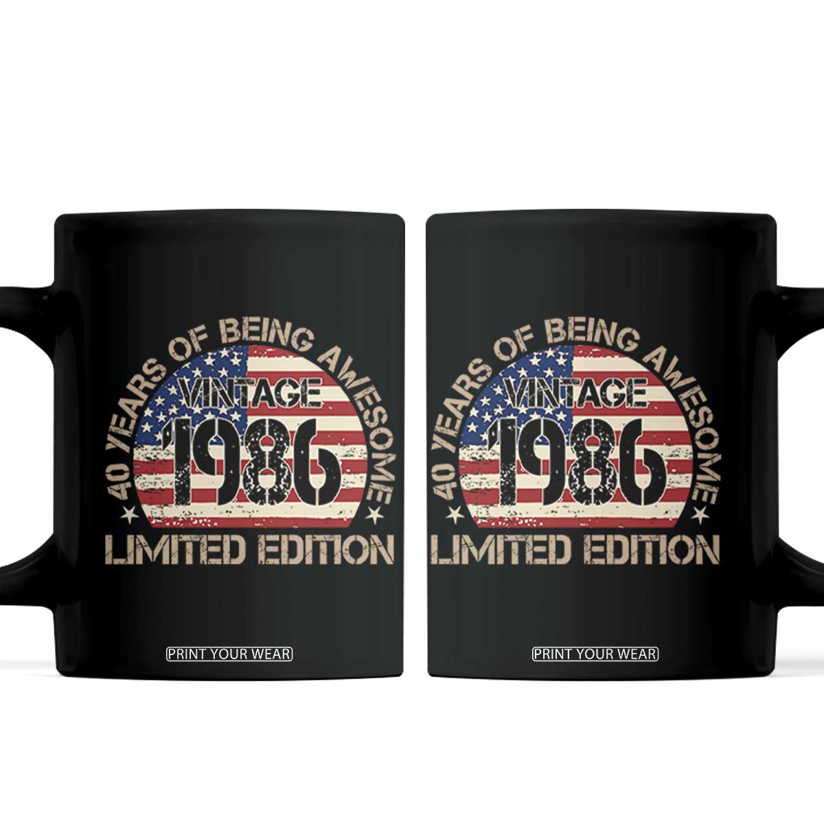 40th Birthday Coffee Mug Vintage 1986 40 Year Old Birthday USA Flag TS10 Black Print Your Wear