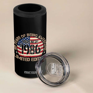 40th Birthday 4 in 1 Can Cooler Tumbler Vintage 1986 40 Year Old Birthday USA Flag TS10 Print Your Wear