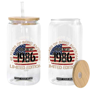 40th Birthday Glass Can Vintage 1986 40 Year Old Birthday USA Flag TS10 Print Your Wear
