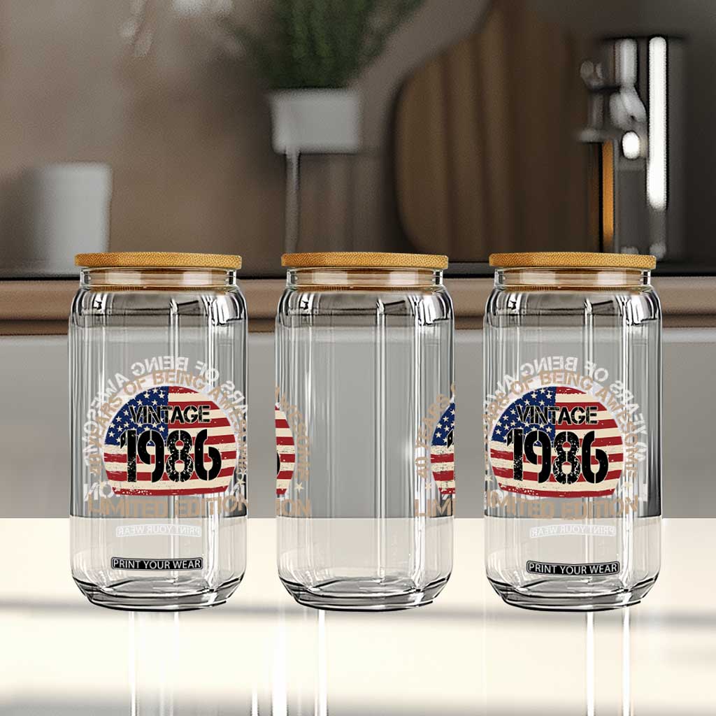 40th Birthday Glass Can Vintage 1986 40 Year Old Birthday USA Flag TS10 Print Your Wear