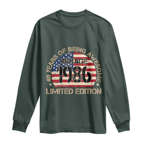 40th Birthday Long Sleeve Shirt Vintage 1986 40 Year Old Birthday USA Flag TS10 Dark Forest Green Print Your Wear