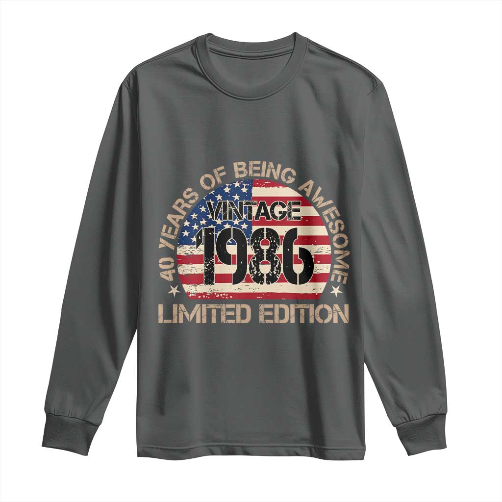 40th Birthday Long Sleeve Shirt Vintage 1986 40 Year Old Birthday USA Flag TS10 Dark Heather Print Your Wear