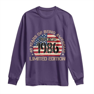 40th Birthday Long Sleeve Shirt Vintage 1986 40 Year Old Birthday USA Flag TS10 Purple Print Your Wear