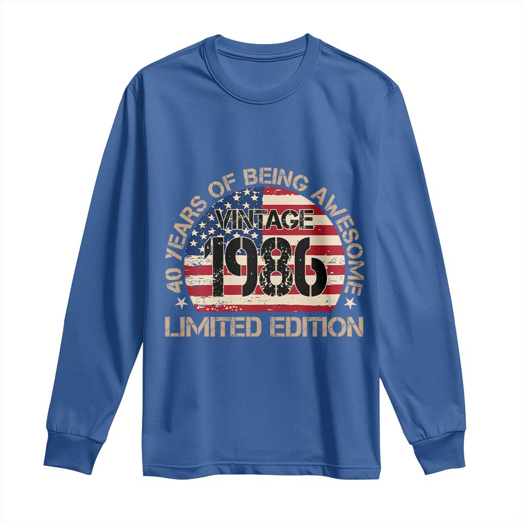 40th Birthday Long Sleeve Shirt Vintage 1986 40 Year Old Birthday USA Flag TS10 Royal Blue Print Your Wear