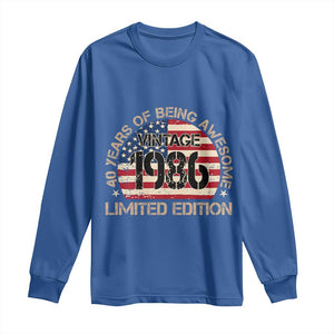 40th Birthday Long Sleeve Shirt Vintage 1986 40 Year Old Birthday USA Flag TS10 Royal Blue Print Your Wear