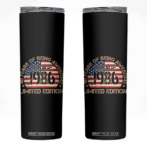 40th Birthday Skinny Tumbler Vintage 1986 40 Year Old Birthday USA Flag TS10 Black Print Your Wear