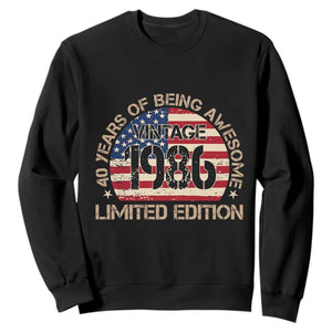 40th Birthday Sweatshirt Vintage 1986 40 Year Old Birthday USA Flag TS10 Black Print Your Wear