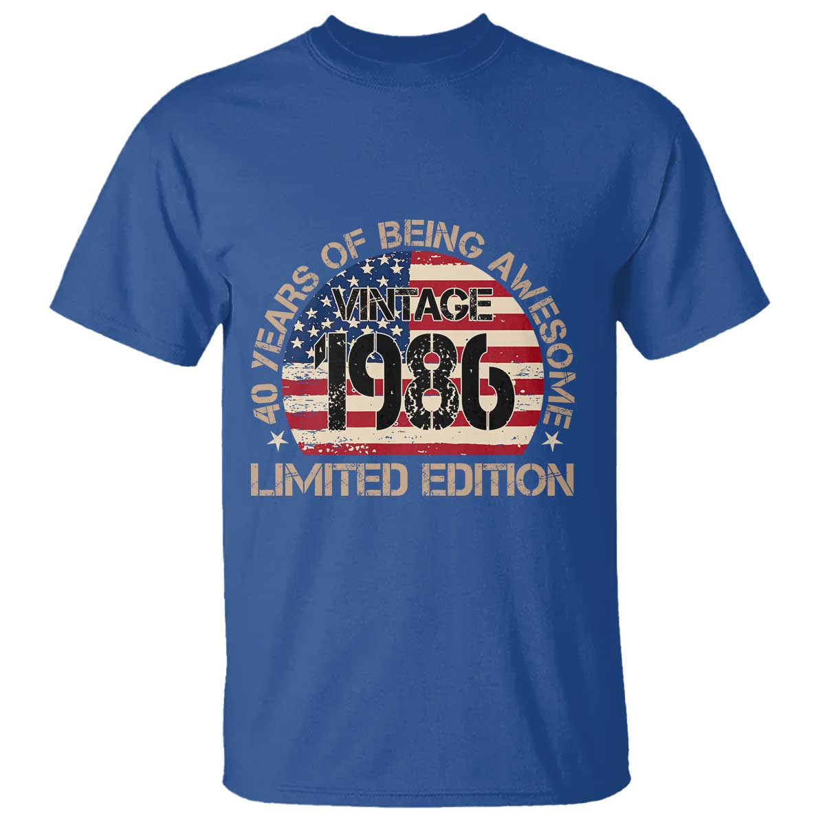 40th Birthday T Shirt - Vintage 1986 - 40 Year Old Birthday USA Flag TS10 Royal Blue Print Your Wear