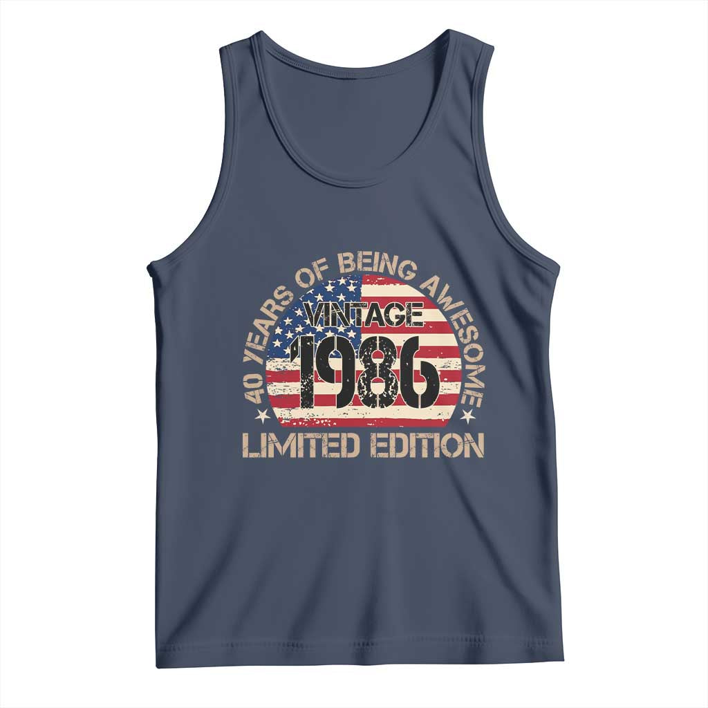 40th Birthday Tank Top Vintage 1986 40 Year Old Birthday USA Flag TS10 Navy Print Your Wear