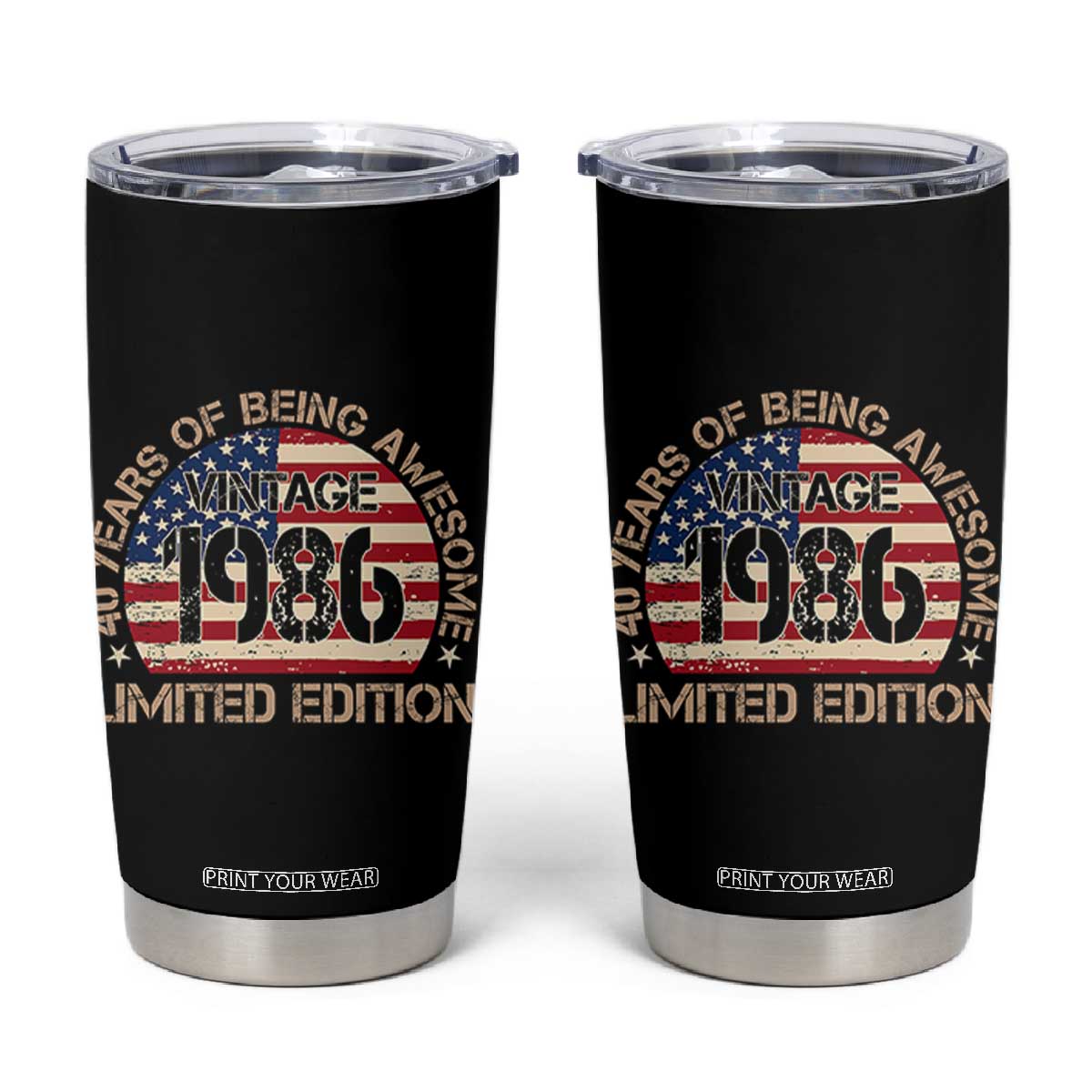 40th Birthday Tumbler Cup Vintage 1986 40 Year Old Birthday USA Flag TS10 Black Print Your Wear