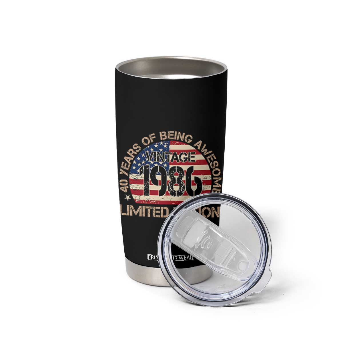 40th Birthday Tumbler Cup Vintage 1986 40 Year Old Birthday USA Flag TS10 Print Your Wear