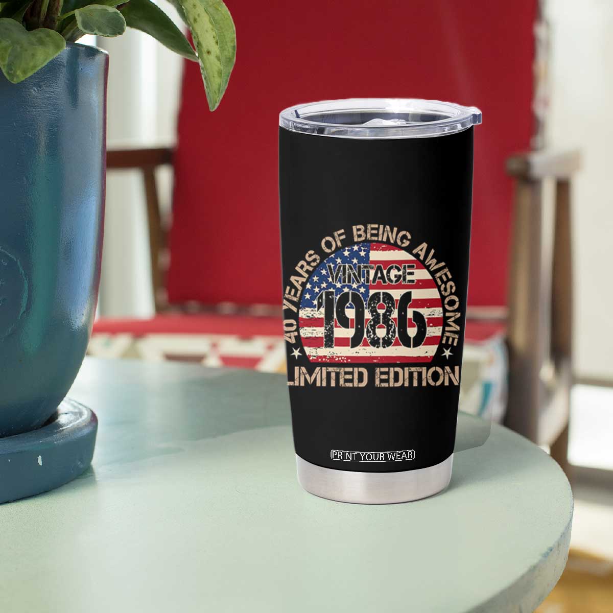 40th Birthday Tumbler Cup Vintage 1986 40 Year Old Birthday USA Flag TS10 Print Your Wear