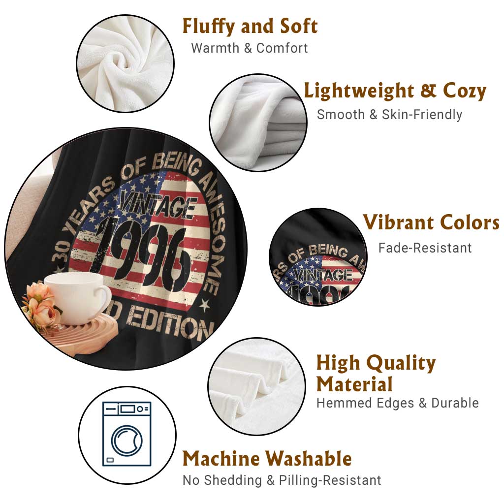 30th Birthday Throw Blanket Vintage 1996 30 Year Old Birthday USA Flag TS10 Print Your Wear