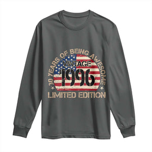 30th Birthday Long Sleeve Shirt Vintage 1996 30 Year Old Birthday USA Flag TS10 Dark Heather Print Your Wear