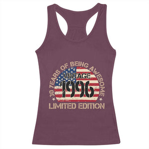 30th Birthday Racerback Tank Top Vintage 1996 30 Year Old Birthday USA Flag TS10 Maroon Print Your Wear