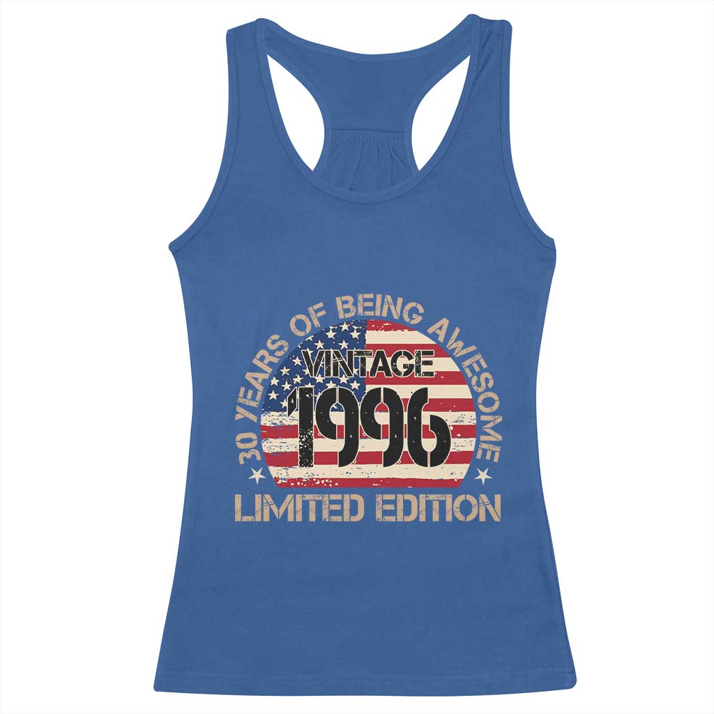 30th Birthday Racerback Tank Top Vintage 1996 30 Year Old Birthday USA Flag TS10 Royal Blue Print Your Wear