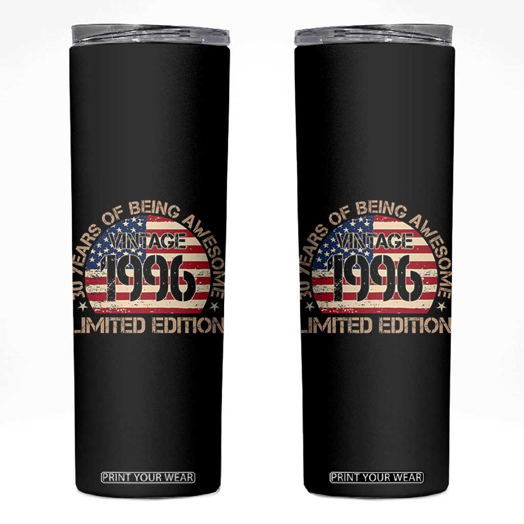 30th Birthday Skinny Tumbler Vintage 1996 30 Year Old Birthday USA Flag TS10 Black Print Your Wear