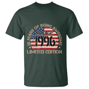 30th Birthday T Shirt - Vintage 1996 - 30 Year Old Birthday USA Flag TS10 Dark Forest Green Print Your Wear