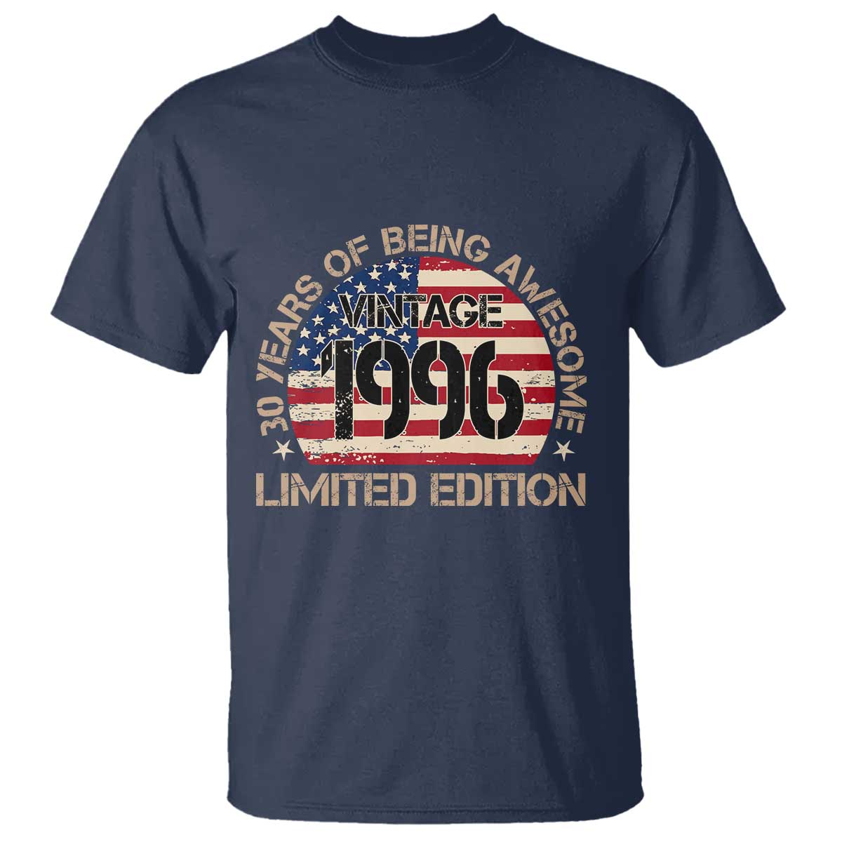 30th Birthday T Shirt - Vintage 1996 - 30 Year Old Birthday USA Flag TS10 Navy Print Your Wear