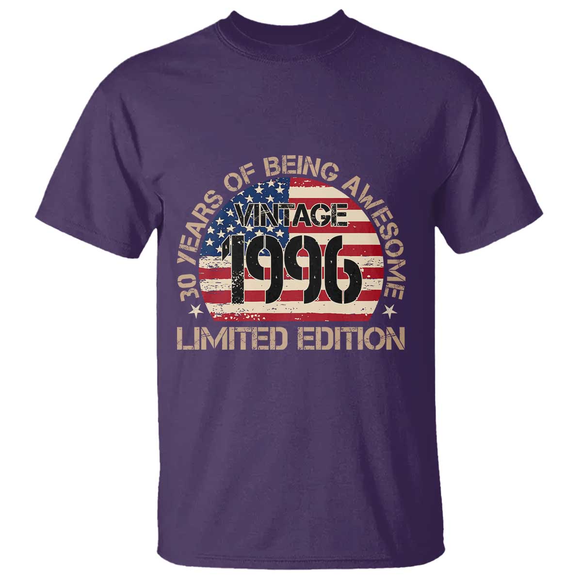 30th Birthday T Shirt - Vintage 1996 - 30 Year Old Birthday USA Flag TS10 Purple Print Your Wear