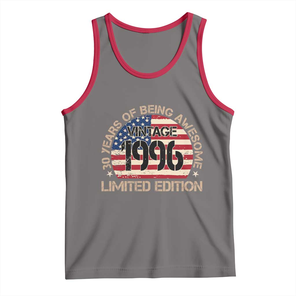 30th Birthday Tank Top Vintage 1996 30 Year Old Birthday USA Flag TS10 Deep Heather Red Print Your Wear