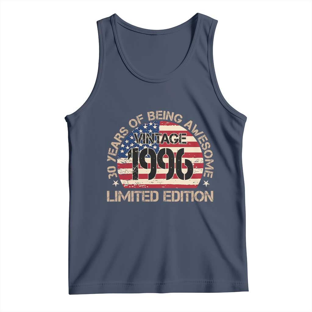 30th Birthday Tank Top Vintage 1996 30 Year Old Birthday USA Flag TS10 Navy Print Your Wear