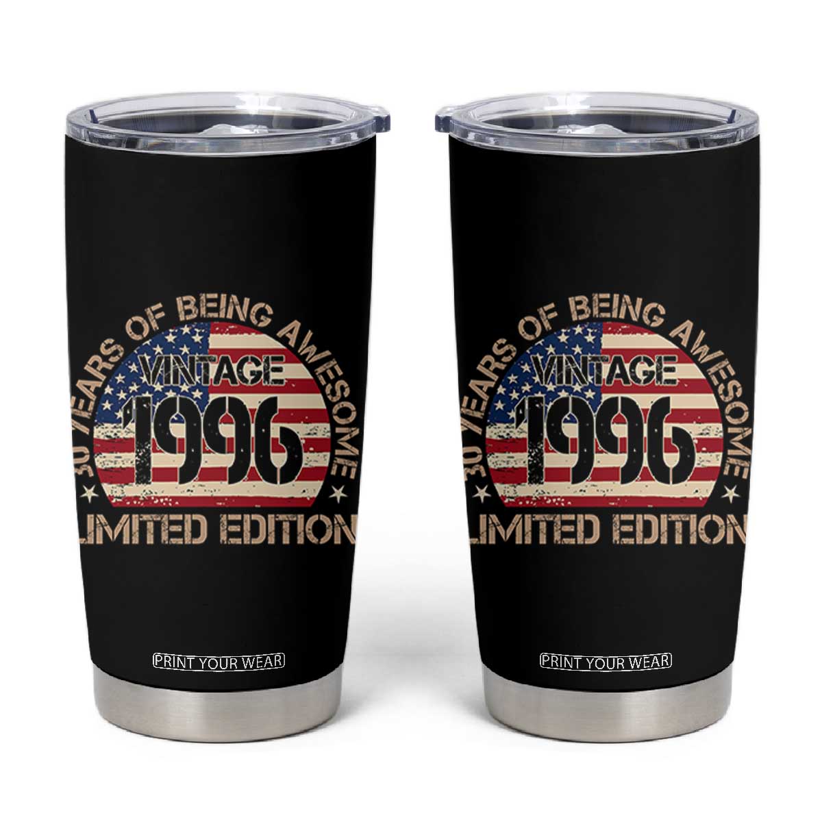 30th Birthday Tumbler Cup Vintage 1996 30 Year Old Birthday USA Flag TS10 Black Print Your Wear