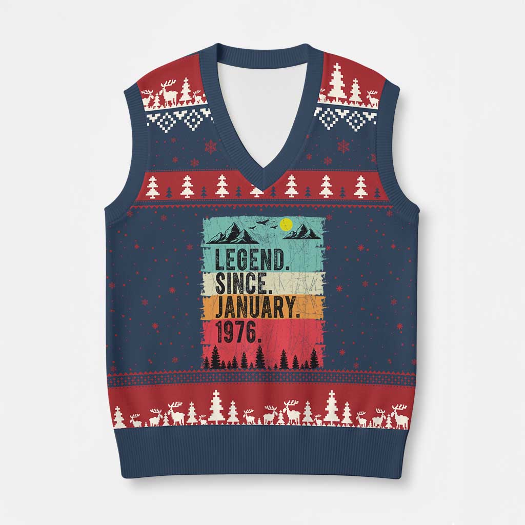 Personalized 1976 Birthday V-Neck Knit Sweater Vest Custom Date Vintage Retro 50th Birthday Gifts 50 Years Old TS10 Navy Red Print Your Wear