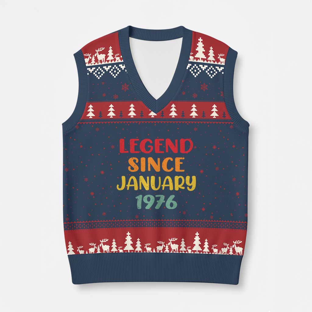 Personalized Legend Since 1976 V-Neck Knit Sweater Vest Custom Month Vintage Retro 50th Birthday Gifts 50 Years Old TS10 Navy Red Print Your Wear