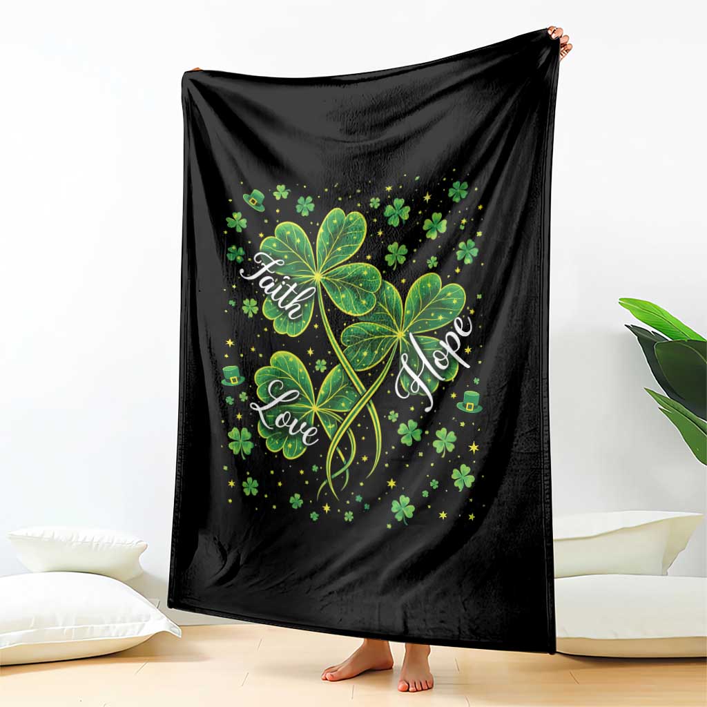 Four Leaf Clover Christian Throw Blanket Irish Lucky Shamrock Faith Hope Love Religious TS10 Print Your Wear