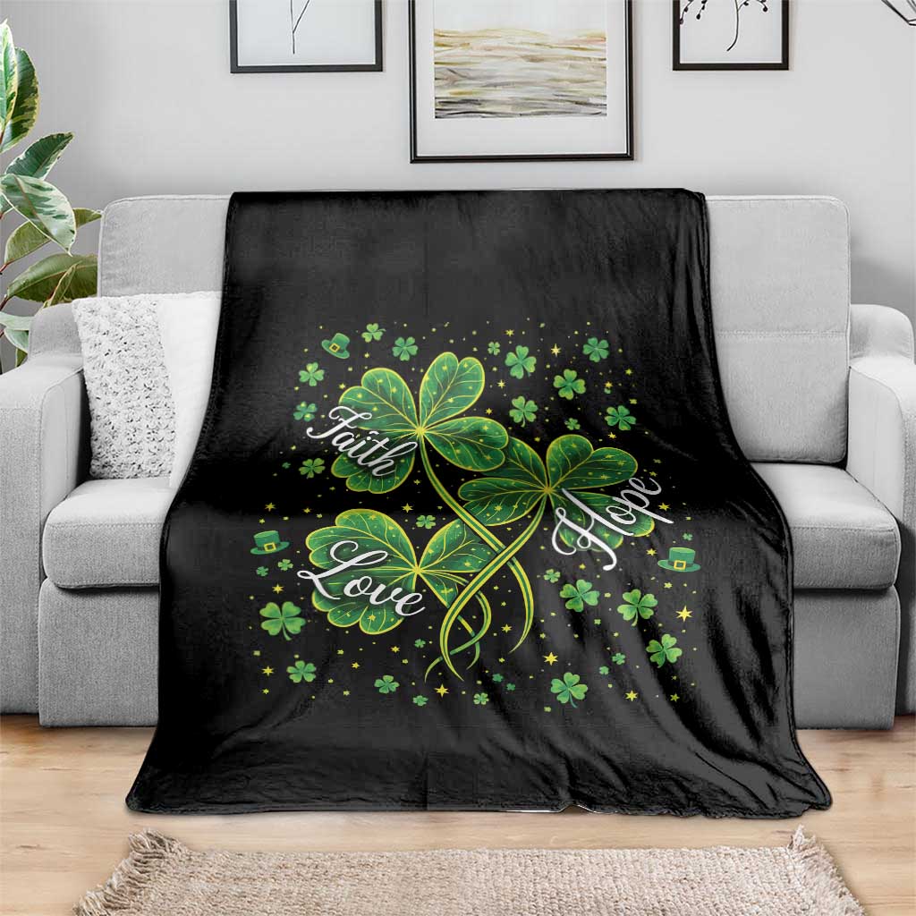 Four Leaf Clover Christian Throw Blanket Irish Lucky Shamrock Faith Hope Love Religious TS10 Print Your Wear