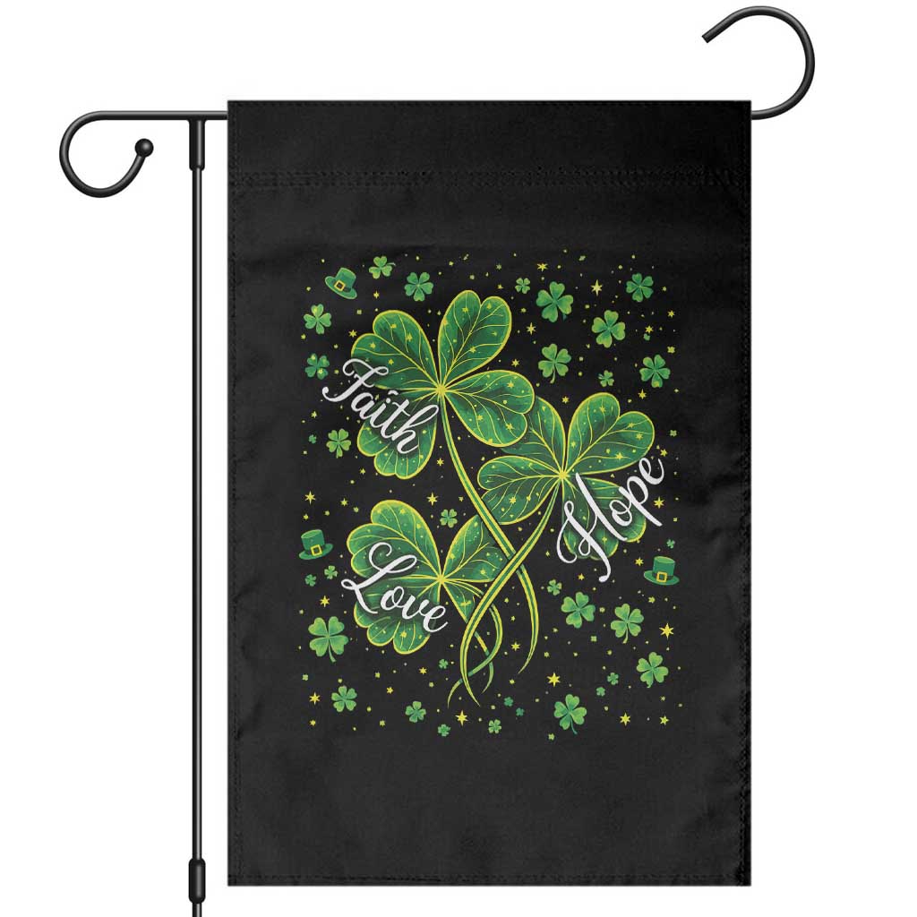 Four Leaf Clover Christian Garden Flag Irish Lucky Shamrock Faith Hope Love Religious TS10 Black Print Your Wear