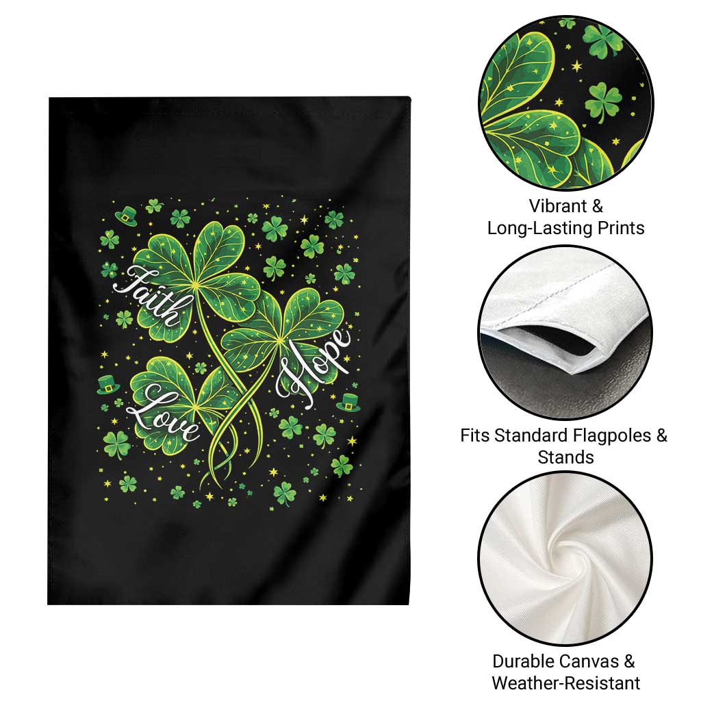 Four Leaf Clover Christian Garden Flag Irish Lucky Shamrock Faith Hope Love Religious TS10 Print Your Wear