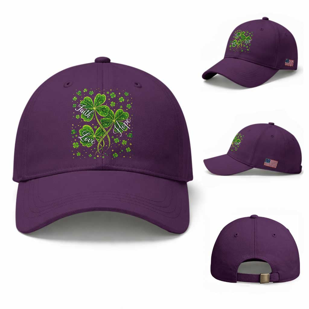 Four Leaf Clover Christian Baseball Cap Irish Lucky Shamrock Faith Hope Love Religious TS10 Baseball Cap Universal Fit Purple Print Your Wear