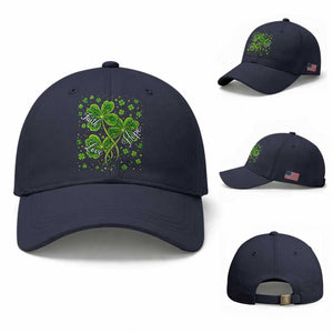 Four Leaf Clover Christian Baseball Cap Irish Lucky Shamrock Faith Hope Love Religious TS10 Baseball Cap Universal Fit Navy Print Your Wear