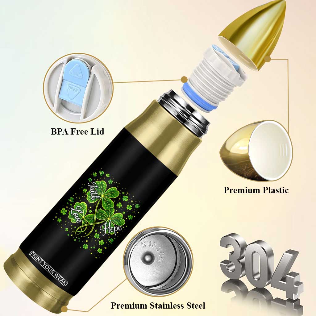 Four Leaf Clover Christian Bullet Tumbler Irish Lucky Shamrock Faith Hope Love Religious TS10 Print Your Wear