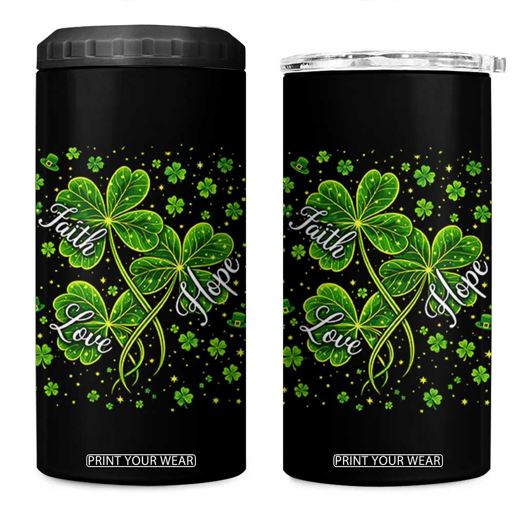 Four Leaf Clover Christian 4 in 1 Can Cooler Tumbler Irish Lucky Shamrock Faith Hope Love Religious TS10 One Size: 16 oz Black Print Your Wear