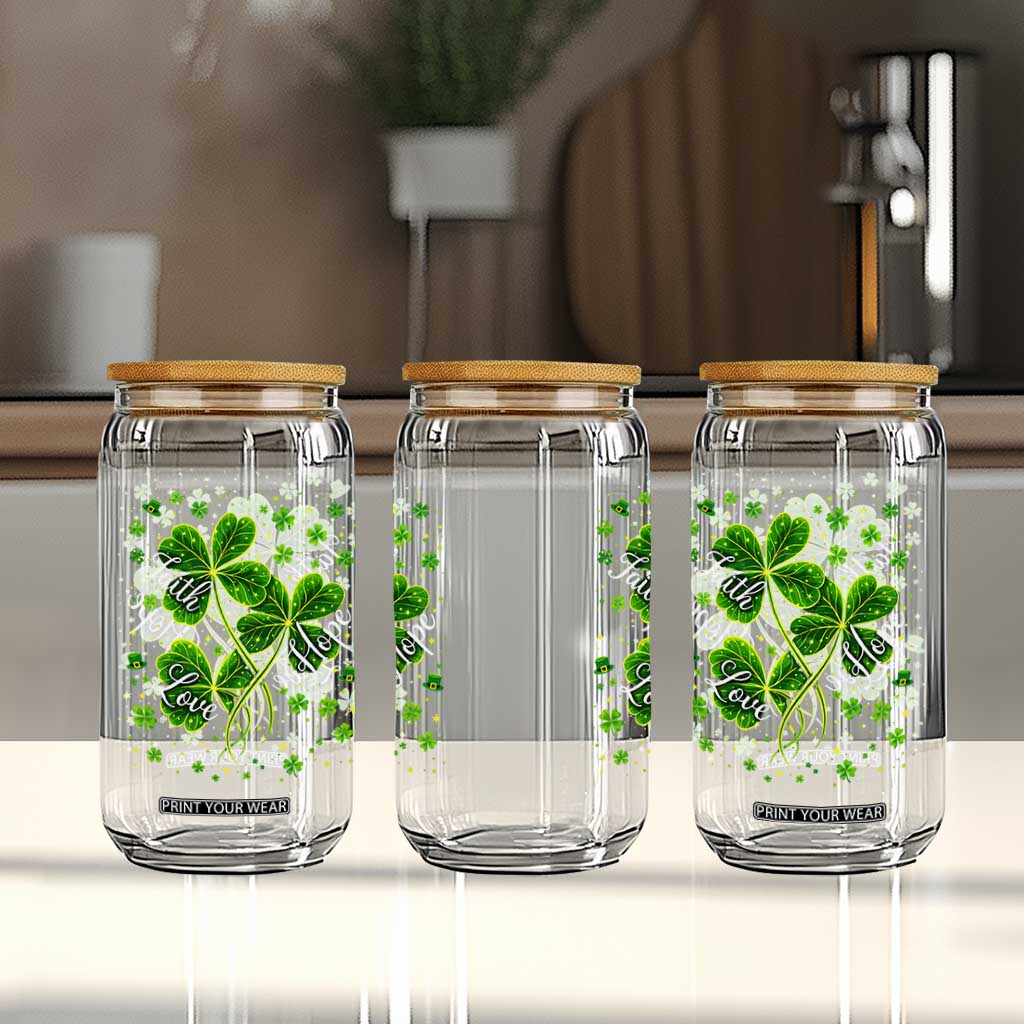 Four Leaf Clover Christian Glass Can Irish Lucky Shamrock Faith Hope Love Religious TS10 Print Your Wear