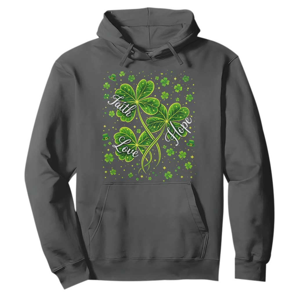Four Leaf Clover Christian Hoodie Irish Lucky Shamrock Faith Hope Love Religious TS10 Dark Heather Print Your Wear