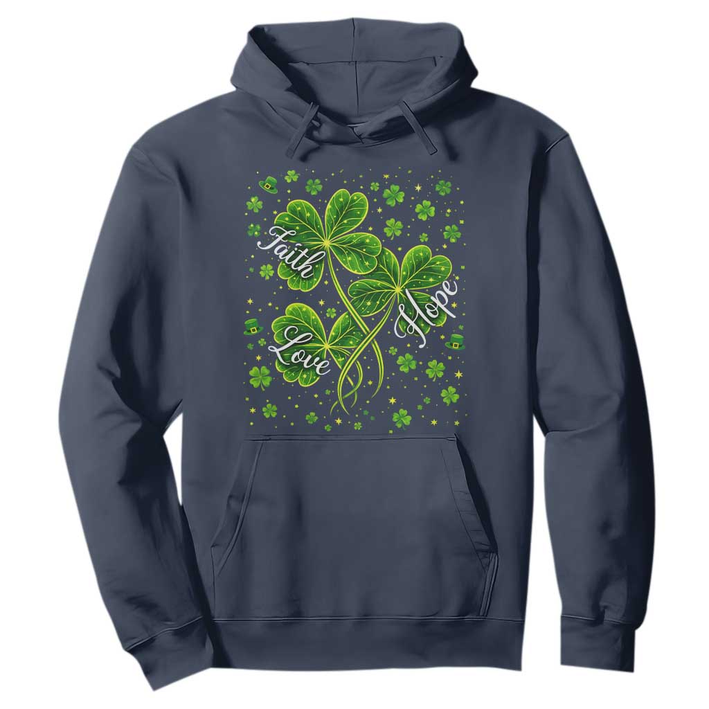 Four Leaf Clover Christian Hoodie Irish Lucky Shamrock Faith Hope Love Religious TS10 Navy Print Your Wear