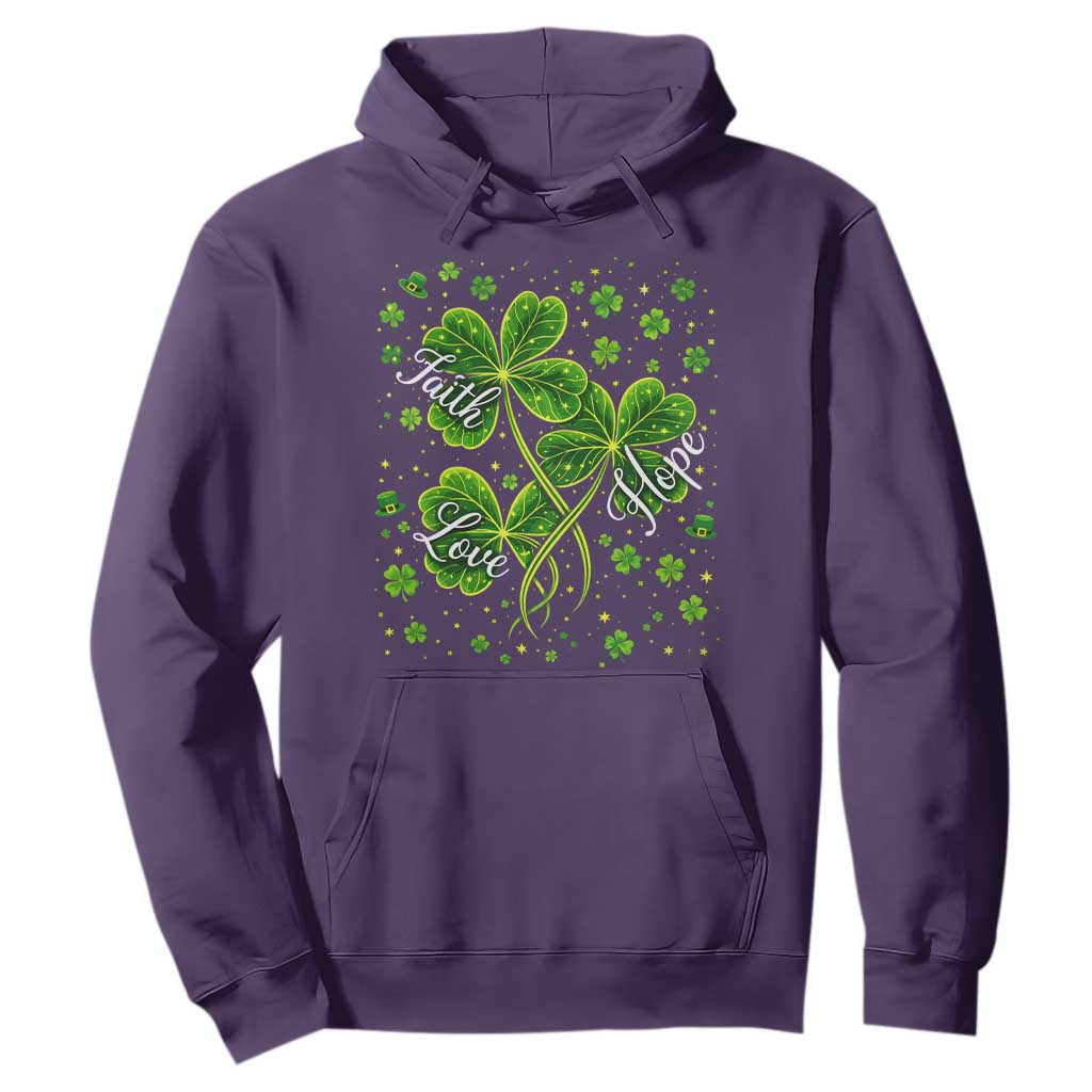 Four Leaf Clover Christian Hoodie Irish Lucky Shamrock Faith Hope Love Religious TS10 Purple Print Your Wear