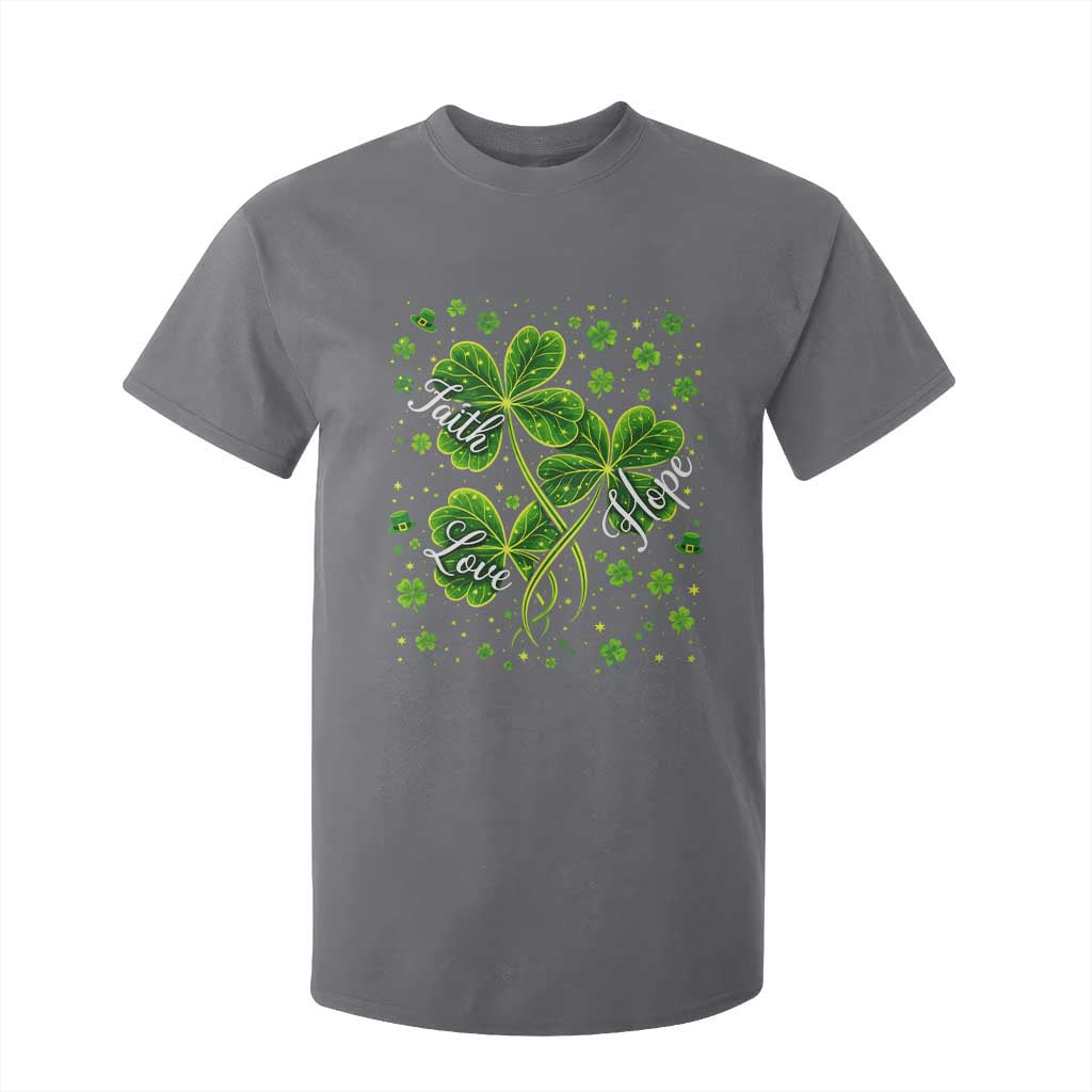 Four Leaf Clover Christian T Shirt For Kid Irish Lucky Shamrock Faith Hope Love Religious TS10 Charcoal Print Your Wear