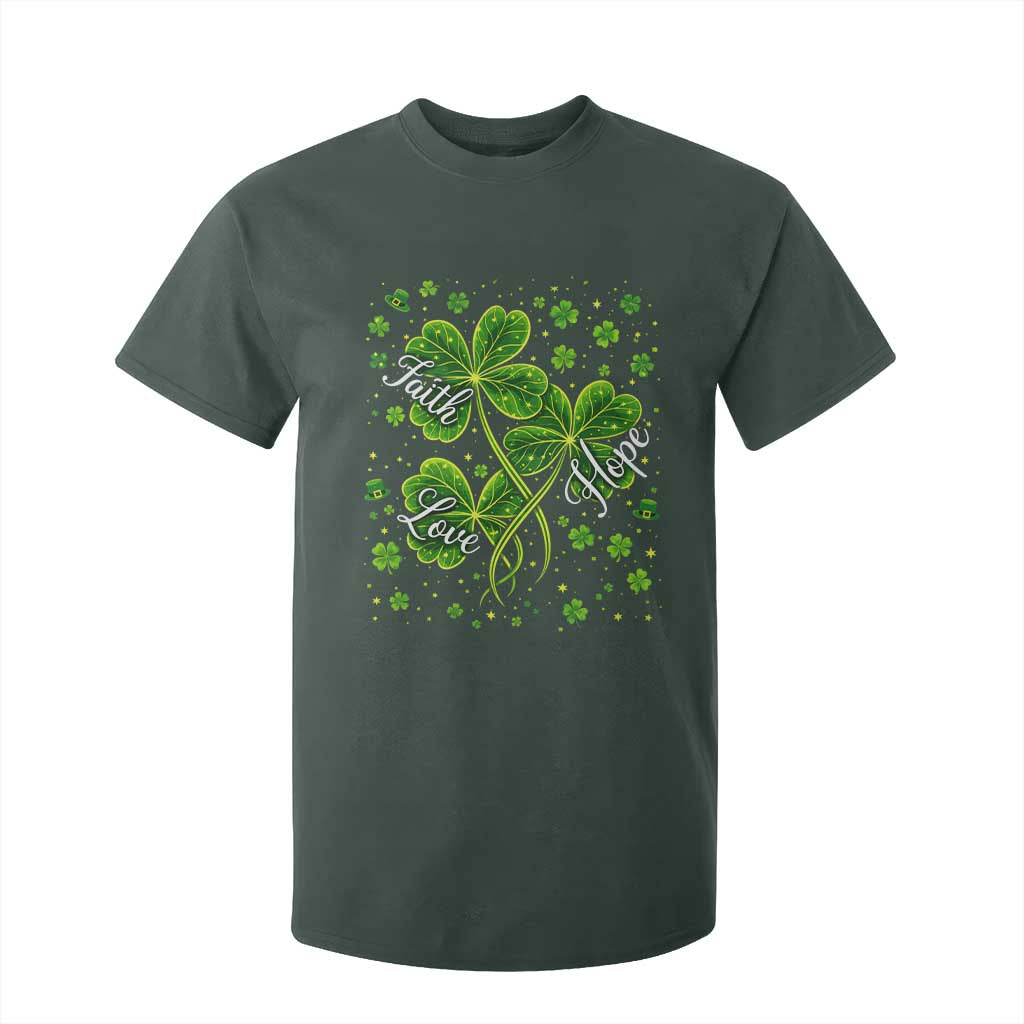 Four Leaf Clover Christian T Shirt For Kid Irish Lucky Shamrock Faith Hope Love Religious TS10 Dark Forest Green Print Your Wear