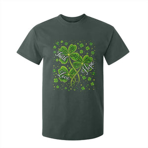 Four Leaf Clover Christian T Shirt For Kid Irish Lucky Shamrock Faith Hope Love Religious TS10 Dark Forest Green Print Your Wear