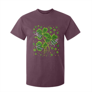 Four Leaf Clover Christian T Shirt For Kid Irish Lucky Shamrock Faith Hope Love Religious TS10 Maroon Print Your Wear