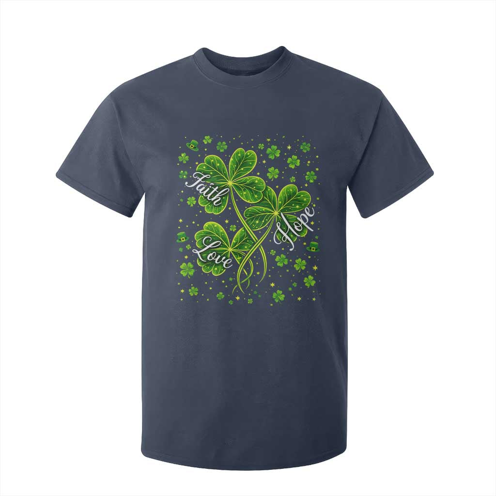 Four Leaf Clover Christian T Shirt For Kid Irish Lucky Shamrock Faith Hope Love Religious TS10 Navy Print Your Wear